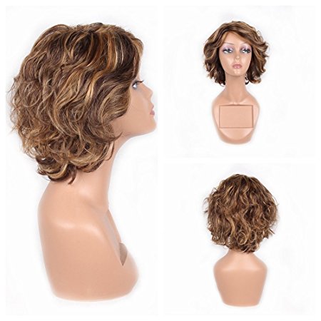 HAIR WAY 100% Remy Human Hair Wigs Short Curly for Women Capless None Lace Human Hair Wigs Curly Short for Daily Wear 8inches #F4/27/613