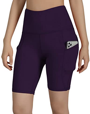 ODODOS High Waist Out Pocket Yoga Short Tummy Control Workout Running Athletic Non See-Through Yoga Shorts