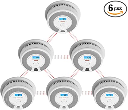 X-Sense Wireless Interconnected Combination Smoke and Carbon Monoxide Detector with LCD Display & 10-Year Battery, Over 820 ft Transmission Range, SC07-W, Pack of 6