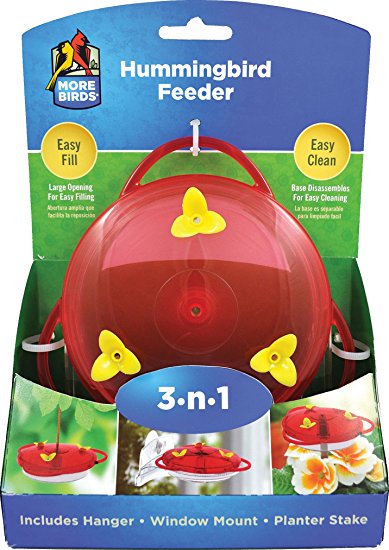 More Birds 30 Classic Brands 3-in-1 Humming Bird Feeder, 6 Fluid Ounce, Red