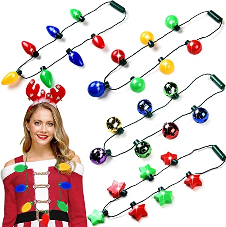 Fsmiling Christmas Light Up Necklace 4Pack Led Christmas Bulb Necklace Blinking Xmas Lights Necklace With Flashing Light Modes For Christmas Decoration,39"
