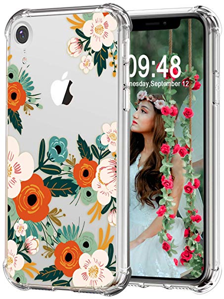 AUDIMI Clear Case for iPhone XR Flower Pattern Back Cover with Design Soft Flexible TPU Shockproof Bumper Floral Transparent Cases