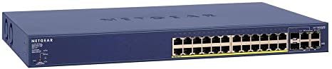 NETGEAR 28-Port PoE Fast Ethernet 10/100 Smart Switch (FS728TP) - Managed with 24 x PoE @ 192W, 6 x 1G Gigabit Copper/SFP, Rackmount, and ProSAFE Limited Lifetime Protection