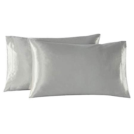 EXQ Home Satin Pillowcases Set of 2 for Hair and Skin Standard/Queen Size 20x30 Sliver Grey Pillow Case with Envelope Closure (Anti Wrinkle,Hypoallergenic,Wash-Resistant)