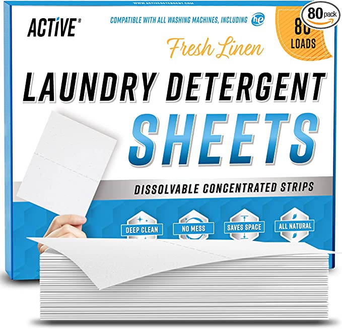 Laundry Detergent Sheets Eco Washing Strips - 80 Loads Package, Liquidless Clothes Washer Sheet, Zero Waste Travel Laundry Strip - Natural Fresh Formula