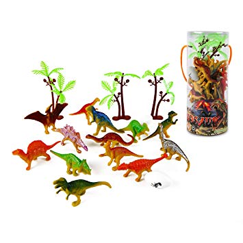 Mini Dinosaur Toy Set (35 Piece), Plastic Assorted Dinosaur Figures as Cake Toppers for Birthday Party, Toys for Boys and Girls