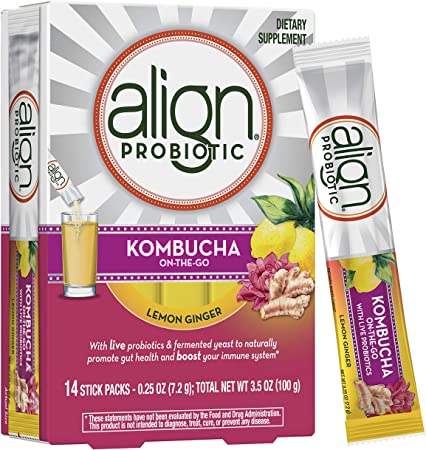 Align Kombucha Probiotic Supplement, Immune Support & Gut Health, 14 On-The-Go Powdered Stick Packs (Mix with Water and Drink) with Fermented Yeast and Live Probiotics