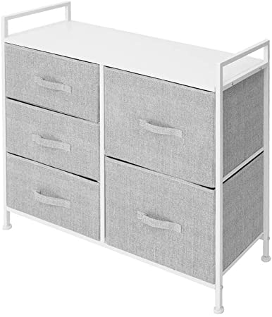 AZ L1 Life Concept Extra Wide Dresser Storage Tower with Sturdy Steel Frame, Wood Top, 5 Drawers of Easy-Pull Fabric Bins, Organizer Unit for Bedroom, Hallway, Entryway and Closet