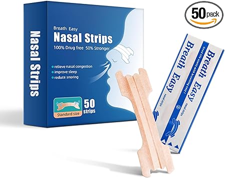 Nasenpflaster Schnarchen, 50 Stück Nasenpflaster Besser Atmen, Nasal Strips Lindern Eine Verstopfte Nase Aufgrund Schnupfen, Allergien,Anti Schnarch Nasenstrips für Einfacheres Atmen Bei Schlaf