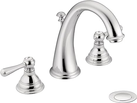 Moen Kingsley Chrome Traditional Two-Handle Widespread High-Arc Bathroom Faucet with Drain Assembly, Valve Required, T6125