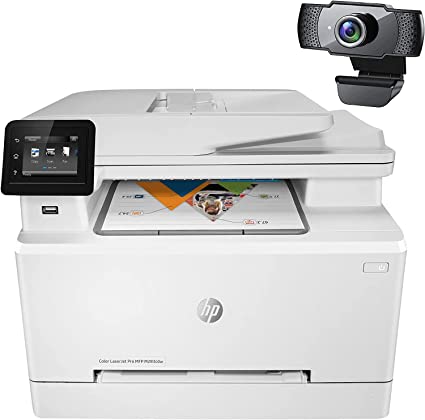 HP Color Laserjet Pro MFP M283cdw All-in-One Wireless Laser Printer, White - Print Scan Copy Fax - 22 ppm, 600 x 600 dpi, 8.5 x 14, 50-Sheet ADF, Auto Duplex Printing, Ethernet, Cbmou External Webcam