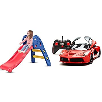 Webby Foldable Baby Garden Slide for Kids & Webby Remote Controlled Super Car with Opening Doors, Red