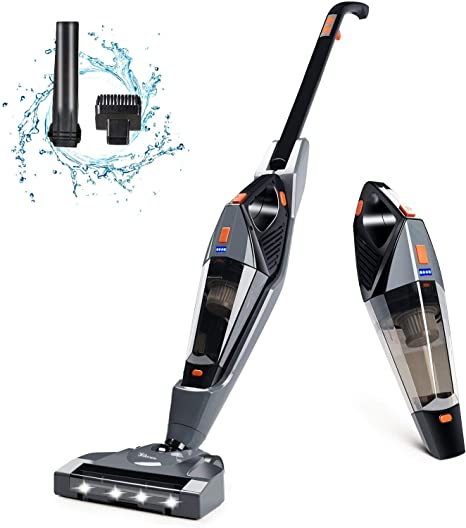 Cordless Vacuum, Hikeren Stick Vacuum Cleaner, 12Kpa Powerful Suction 2 in 1 Handheld Vacuum, Lightweight & Ultra-Quiet with Rechargeable Lithium Ion Battery for Hardwood Floor Carpet Pet Hair, Gray