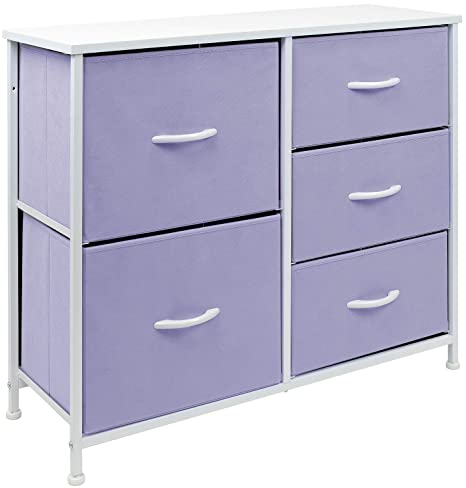 Sorbus Dresser with 5 Drawers - Bedside Furniture & Night Stand End Table Dresser for Home, Bedroom Accessories, Office, College Dorm, Steel Frame, Wood Top (Pastel Purple)