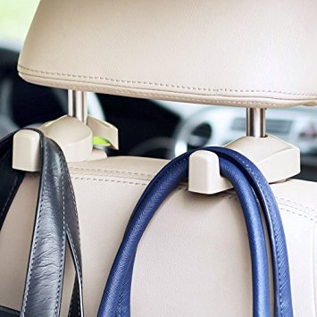 IPELY Universal Car Vehicle Back Seat Headrest Hanger Holder Hook for Bag Purse Cloth Grocery (Beige -2 Pack)