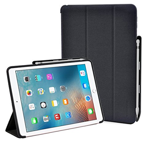 iPad Pro 9.7 Case, ToHayie [Brief Business Style] Premium PU Slim Fit Flip Folio Case with Apple Pencil Holder, [Stand Feature], Auto Sleep/Wake Smart Fabric Cover for iPad pro 9.7 inch-Black (MM627)