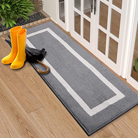 OLANLY Indoor Door Mat, 47x20, Non-Slip Absorbent Resist Dirt Entrance Mat, Washable Low-Profile Inside Entry Doormats for Entryway, Grey