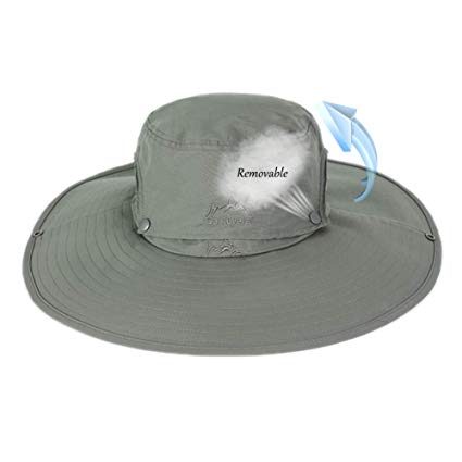 Sun Hat for Men Women,Wide Brim Outdoor Unisex Boonie Breathable Hat Removable Crown UV Sun Protection for Fishing Beach Hiking Camping Safari Travel Cap