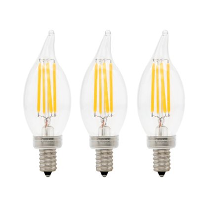 NATIONALMATER Dimmable Candelabra LED, CA10 E12 Base, 4W (40W Incandescent Bulbs Replacement), LED Warm White 2700K, Vintage LED Bulb, 3-Pack