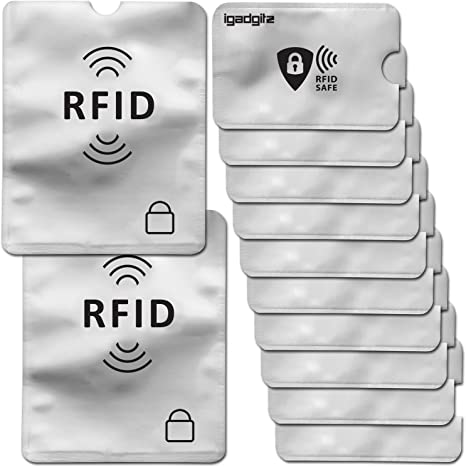 iGadgitz U6804 Pack of 12 RFID Blocking Sleeves Secure Identity Theft Travel Card Protectors – (10 Credit Card & 2 Passport Holders)