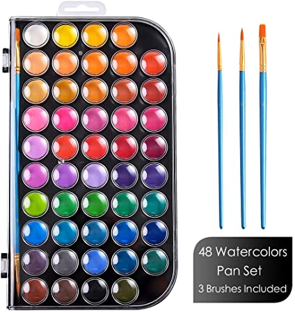 Upgraded 48 Colors Watercolor Paint, Washable Watercolor Paint Set with 3 Paint Brushes and Palette, Non-Toxic Water Color Paints Sets for Kids, Adults, Beginners and Artists, Make Your Painting Talk