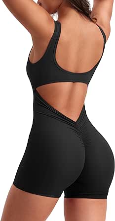 YEOREO One Piece Workout Jumpsuits for Women Backless Tummy Control Sleeveless Jumpsuits Lizvette V Back Scrunch Yoga Romper