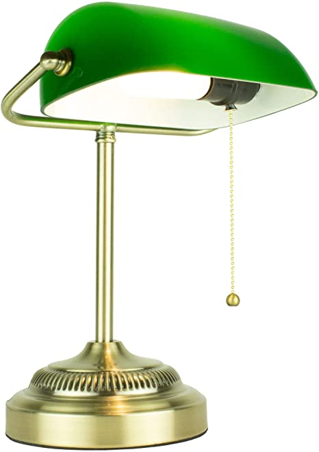 Newhouse Lighting NHDK-MO-GO Morgan Desk Shade, Antique Style Traditional Banker Lamp Perfect for Offices, Reading, Living Rooms-Includes Free LED Bulb, Green/Brass
