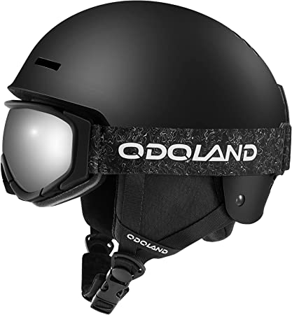 Odoland Ski Snow Helmet, Snowboard Helmet with Ski Goggles, Windproof Safety Certificated Sports Helmet and Protective Goggles for Men Women and Youth