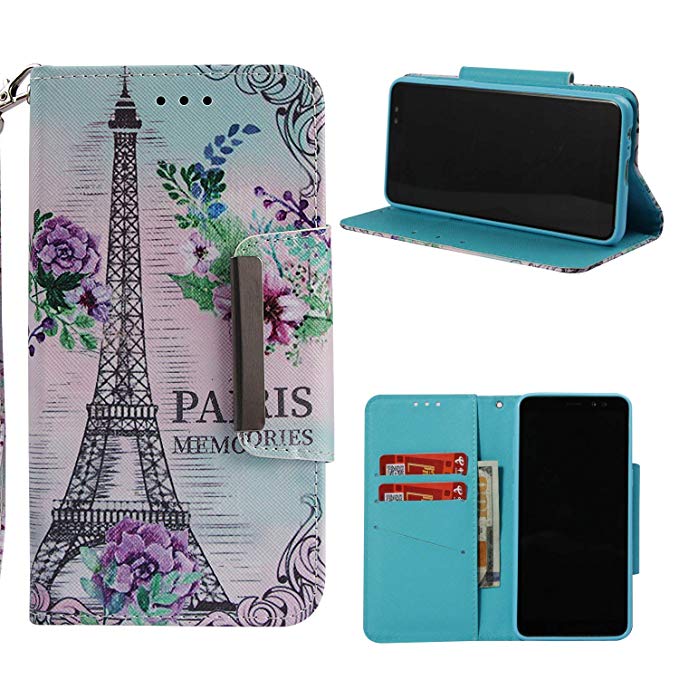 NVWA Compatible Huawei P20 Pro Case,CLT-L29 Case,P20 Plus Case, Leather Wallet Phone Case Kickstand Wrist Strap Credit Card Slot Magnetic Closure Stand Flip Full Body Protective Cover Eiffel Tower