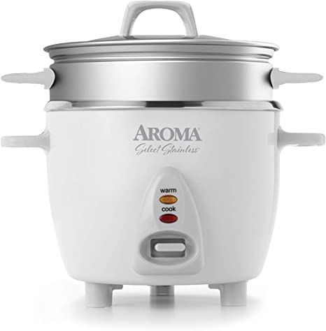 Aroma Housewares 14-Cup (Cooked) / 3Qt. Select Stainless Pot-Style Rice Cooker, & Food Steamer, One-Touch Operation, Automatic Keep Warm Mode, White (ARC-757-1SG)