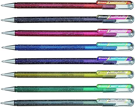 Pentel Hybrid Dual Metallic 1.0 MM Roller Gel Pen | Pigment Glitter & Dye Ink | Ideal For Diy Art & Decorative Writing | Set Of 8 Metallic Shades (K110)