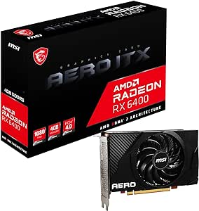 MSI Gaming Radeon RX 6400 64-bit 4GB GDDR6 DP/HDMI PCIe 4 Torx Single Fan FreeSync DirectX 12 VR Ready ITX OC Graphics Card (RX 6400 AERO ITX 4G)