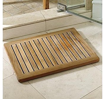 Grade-A Teak Wood Rectangular 24" Door / Shower/ Spa / Bath Floor Mat with Rounded Corners in Natural