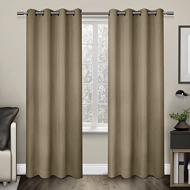 Exclusive Home Curtains Crete Textured Jacquard Thermal Grommet Top Window Curtain Panel Pair, Camel, 54x84