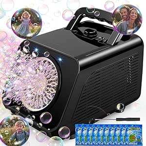 Bubble Machine, Automatic Bubble Blower with 20000  Bubbles Per Minute, Portable Bubble Machine for Kids and Toddler with 2 Speed Levels, Outdoor Toys for Parties, Birthday, Wedding, Christmas, Black