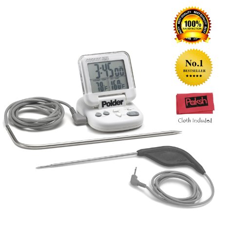 PakshPolder Digital Meat Timer and Thermometer Probe 8226 For Cooking in Oven Smoker Grill or BBQ 8226 With Ultra Replacement Probe  Includes Paksh Cloth White