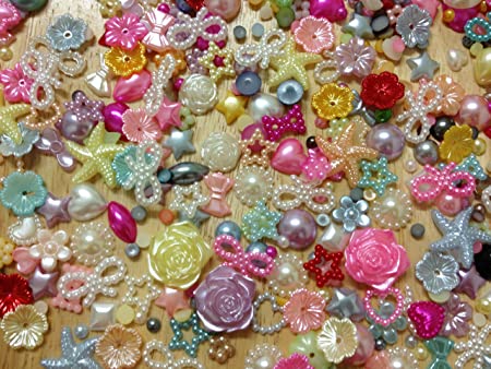 500pc Assorted Size & Color Hearts, Stars, Flowers, Pearls, Bows Flat Back Pe.