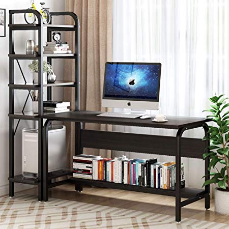 Computer Desk with Shelf, Tribesigns 2 Piece Study Writing Desk Table Workstation & 5-Tier Bookshelf Set, Office Desk for Home Office