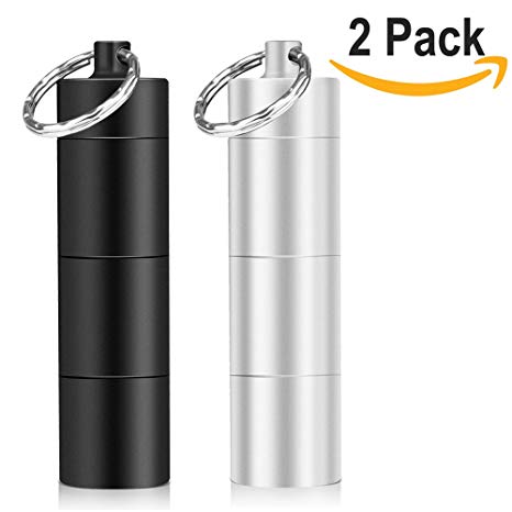 Portable Pill Cases, Opret 2 Pack Metal Pill Boxes Keychain for Purse for Travel, 3 Compartment Waterproof Daily Pill Container for Men and Women