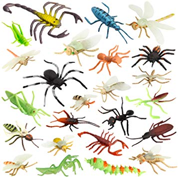 Insect Bug Toy Figures for Kids Boys, 2-4” Fake Bugs - Fake Spiders, Cockroaches, Scorpions, Crickets, Lady Bugs, Mantis and Worms for Education and Christmas Party Favors by Pinowu (24 Pack)