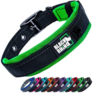 Black Rhino - The Comfort Collar Ultra Soft Neoprene Padded Dog Collar for All Breeds - Heavy Duty Adjustable Reflective Weatherproof (Medium, Green/Bl)