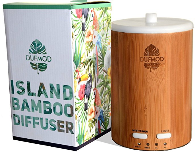 DUFMOD 150ml Essential Oil Real Bamboo Diffuser, Cool Mist Ultrasonic aromatherapy Humidifier, Waterless Auto Shut-off, Changing Color LED Lights for Home, Office, Bedroom, Yoga studio.