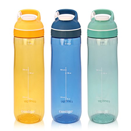 Contigo AUTOSEAL Cortland Water Bottles, 24 oz., Marigold/Monaco/Grayed Jade, 3-Pack