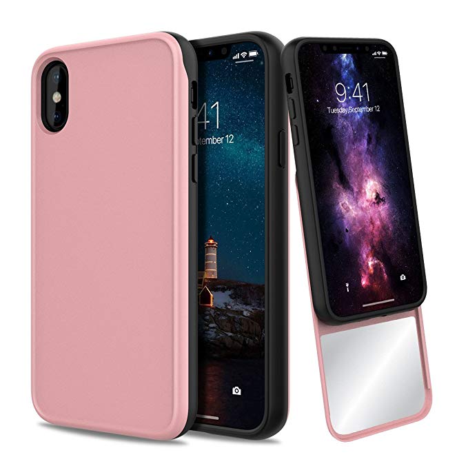 iPhone X Case, SmartLegend iPhone X Wallet Case, Durable and Slim, Lightweight with Card Holder & Hidden Back Mirror Heavy Duty Protection Shockproof Defender Case for iPhone X/iPhone 10- Rose Gold
