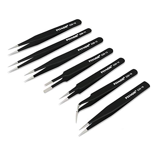 PIXNOR Tweezers 7-piece Precision Anti-static ESD Stainless Steel Tweezers for Electronics, Jewelry-making, Laboratory Work, Hobbies