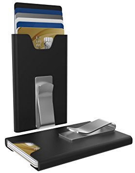 Money Clip Slim Aluminium Card Holder, RFID Blocking, Thin Minimalist Front Pocket Wallet Case