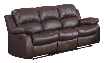 3 seat Sofa Double Recliner Black / Brown Bonded Leather (Brown)