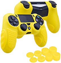 YoRHa Perfect Grip No Smell Silicone Cover Skin Case for Sony PS4/slim/Pro controller x 1(yellow) With Pro thumb grips x 8