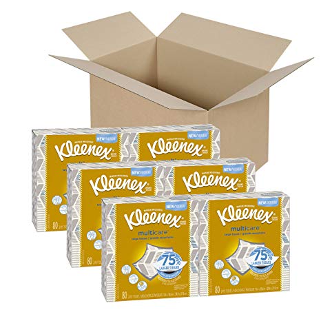 Kleenex Multicare Facial Tissues, 80 Tissues per Box, 6 Box