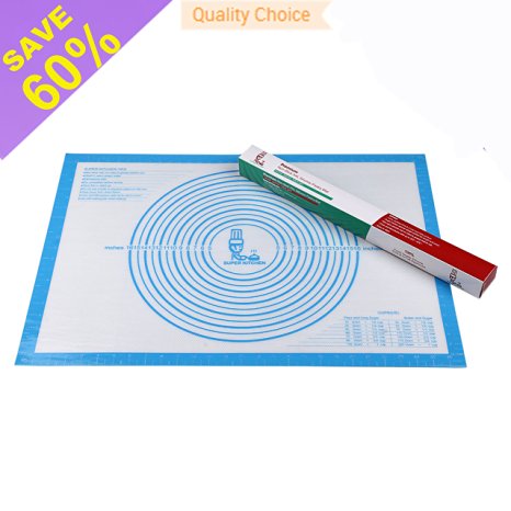 Super Kitchen Premium Food Grade Double Thickness Silicone Pastry Mat with Measurements 28'' By 20'' for Dough Oven Baking Mat Rack (red) (20*28, blue)